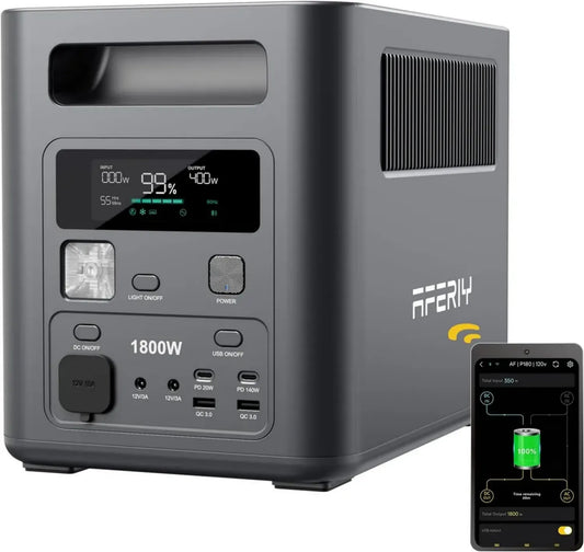 AFERIY P180 Générateur Portable 1800W, Batterie 1024Wh, Station Électrique Solaire Compacte & Légère, Chargement Rapide 60 Min, UPS & BMS pour Camping et Urgence