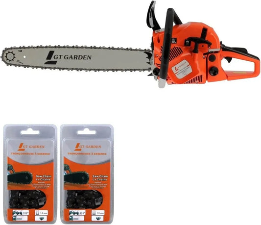Tronçonneuse Thermique 62cc GT Garden, 3.5 CV, Guide de 55 cm avec 2 Chaînes