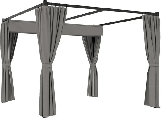 Outsunny Pergola Métallique 3x3m, Toit Rétractable et Parois Latérales en Polyester, Tonnelle de Jardin et Terrasse, Gris Clair