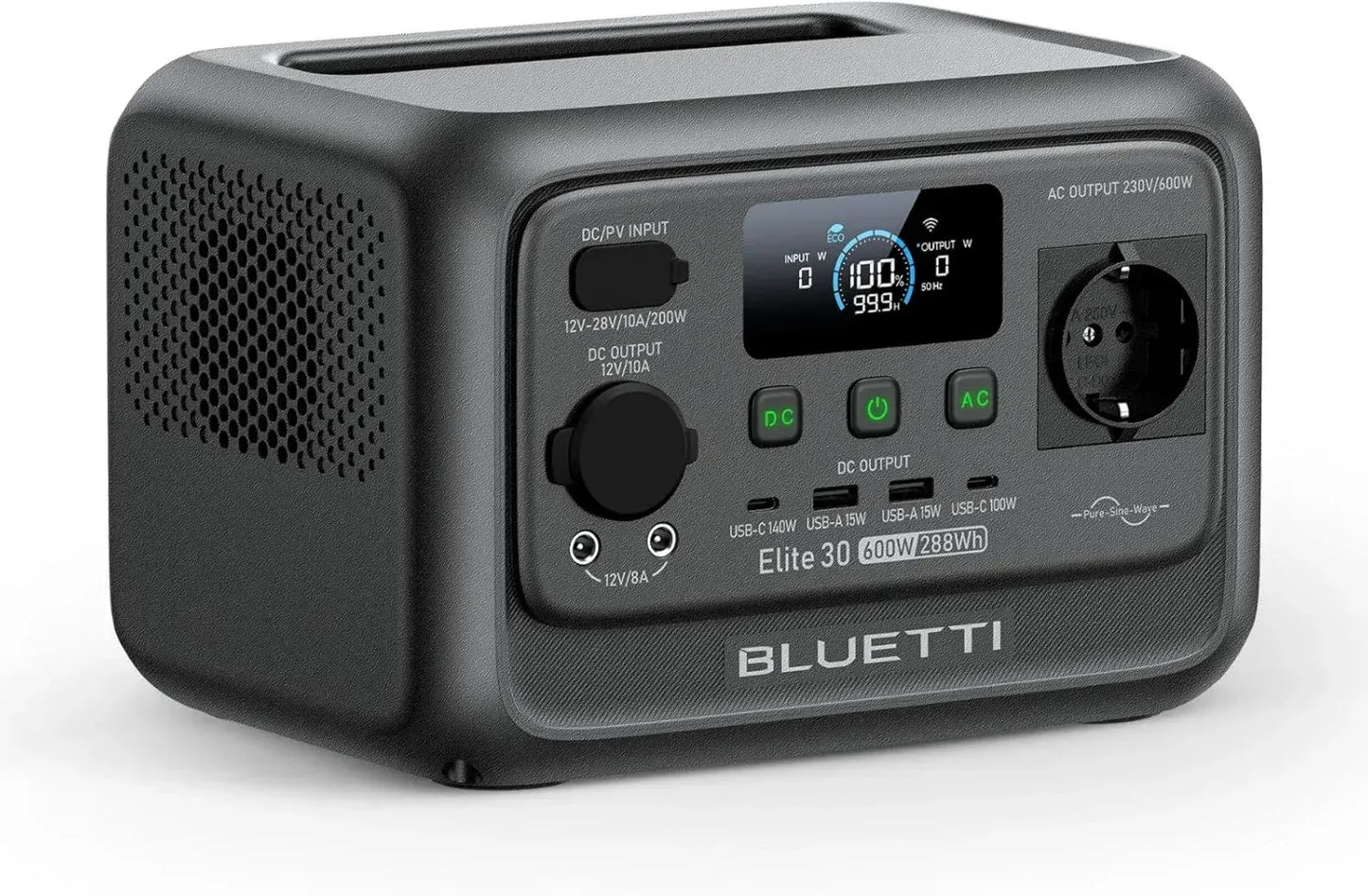 Générateur Électrique Portable BLUETTI Elite 30 V2, Recharge Rapide 70 Min, 288Wh 600W, Batterie LiFePO4, Compatible Solaire/CAC/Voiture, Idéal pour Camping et Urgence