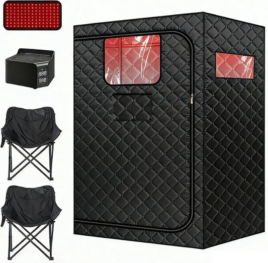 Sauna Infrarouge Portatif pour 2 Personnes avec Chaises Pliantes
