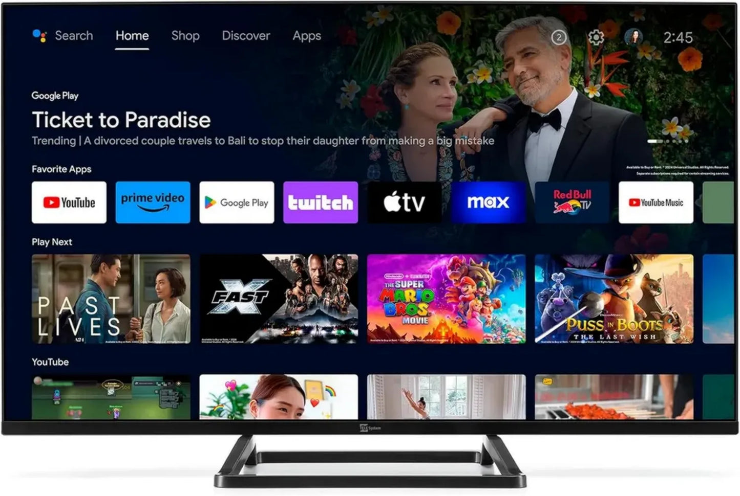 TELE System Téléviseur Intelligent 32' avec Android TV et Commande Vocale