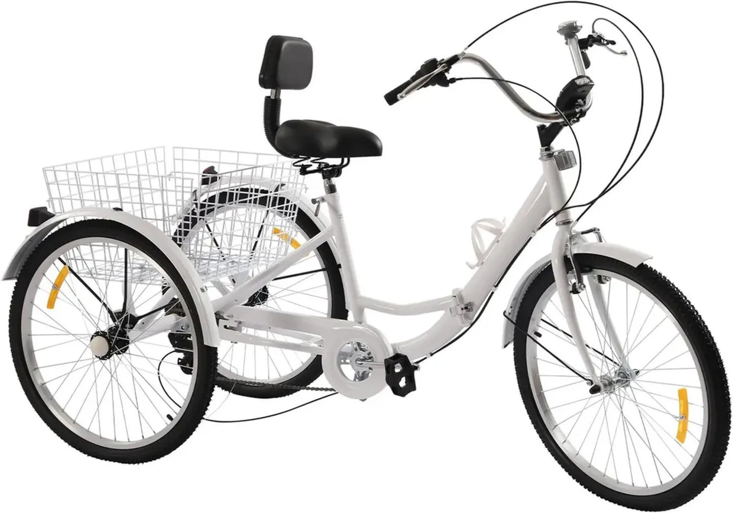 Tricycle adulte pliant 24 pouces 3 roues 7 vitesses avec panier - Blanc
