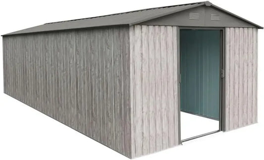 Abri de Jardin en Acier Galvanisé Beige 13,6m² avec Porte Coulissante et Ventilation