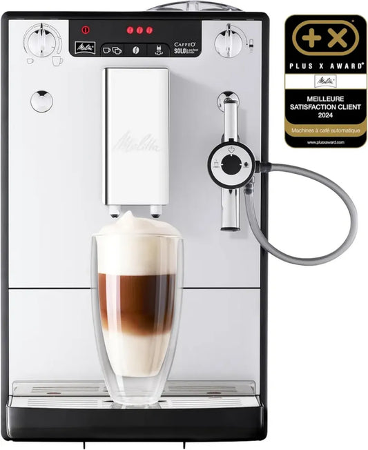 Machine à Café Automatique Melitta Solo Argent - Broyeur à Grains, Cappuccinatore, Écran LED, 1400W
