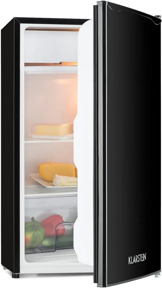 Réfrigérateur KLARSTEIN, Classe E, Congélateur Intégré, 90L, Porte Réversible, Noir, 5 Niveaux de Température, Clayettes en Verre