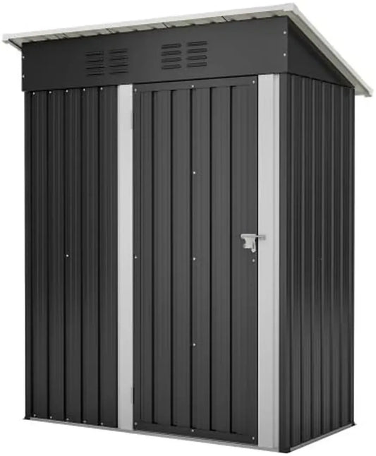 Cabanon de jardin en métal 152 x 84 x 182 cm, compact et sécurisé, résistant aux intempéries, idéal pour outils, vélos et tondeuses, couleur noire