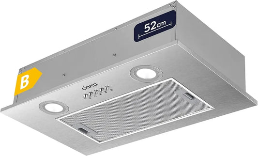 Hotte Aspirante Ciarra Inox 52cm, 300 m³/h, Options Évacuation/Recyclage, 3 Vitesses, Éclairage LED