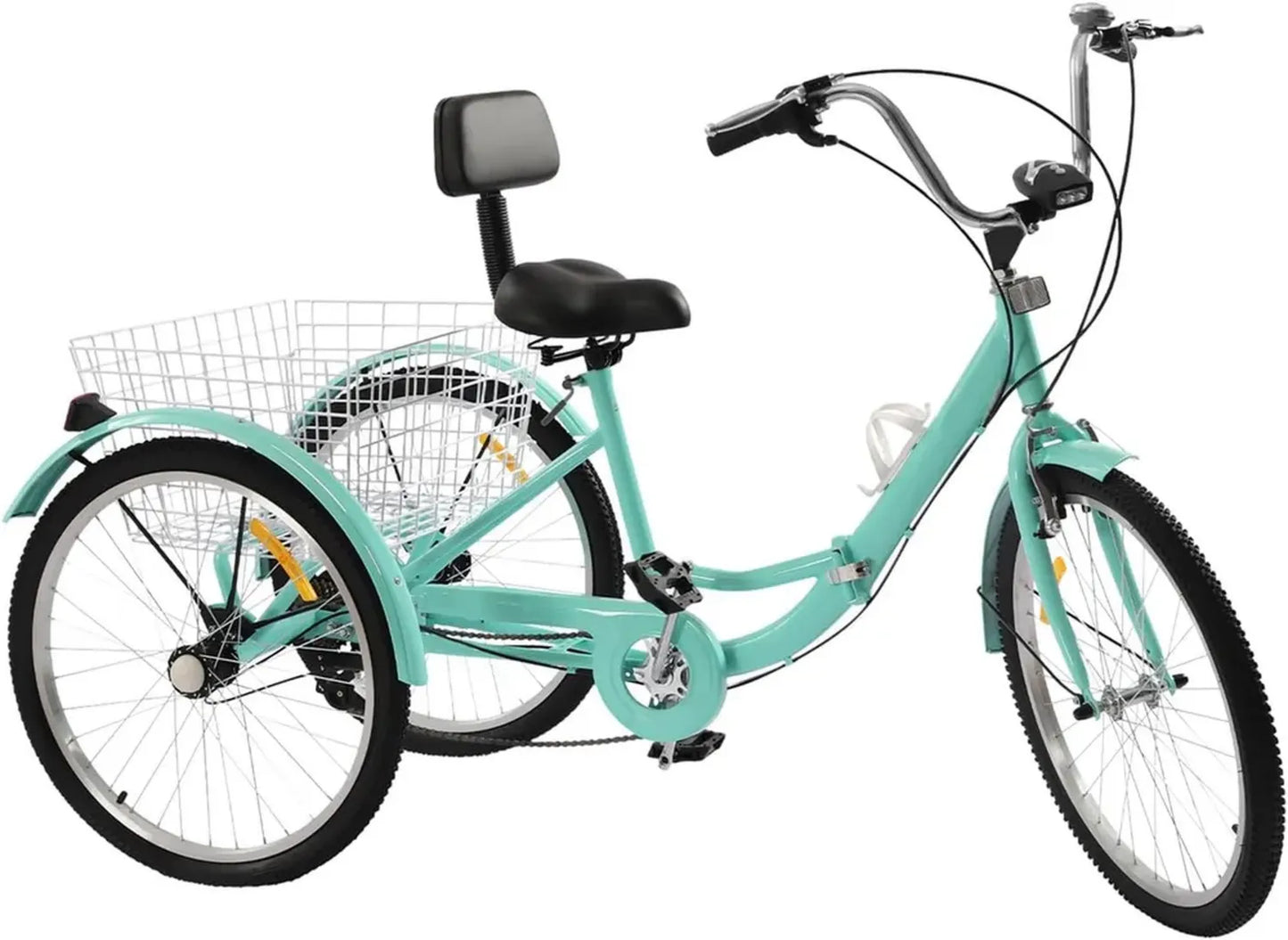 Tricycle adulte pliant 24 pouces, 7 vitesses avec panier et dossier, freins avant V et arrière à main