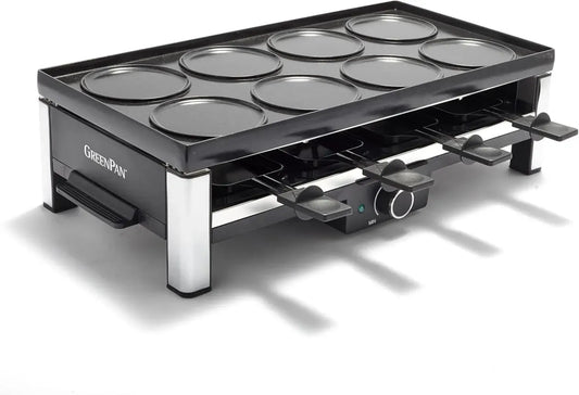 Grill Électrique Raclette 3 en 1 GreenPan pour 8, Surface Réversible et Revêtement Sain